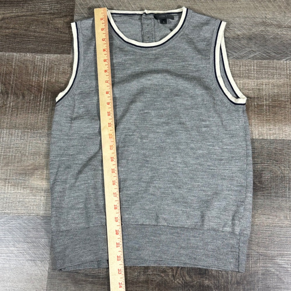 J.Crew Sleeveless Sweater Women Large Gray Merino Wool Shell Contrast Trim E8552 - Picture 4 of 10